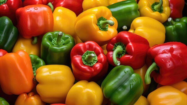 Background of red yellow and green bell peppers