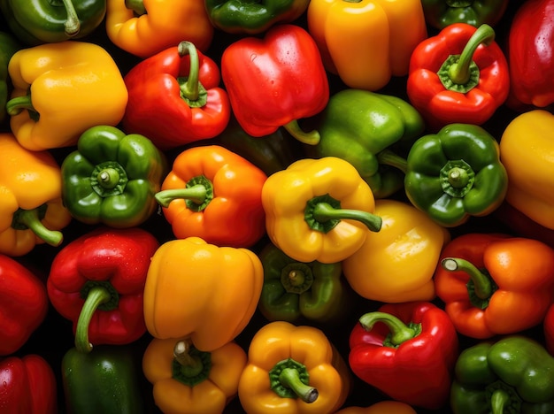 Background of red yellow and green bell peppers