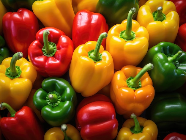 Background of red yellow and green bell peppers