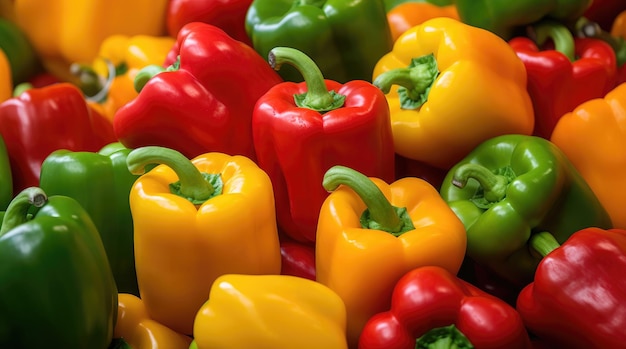 Background of red yellow and green bell peppers