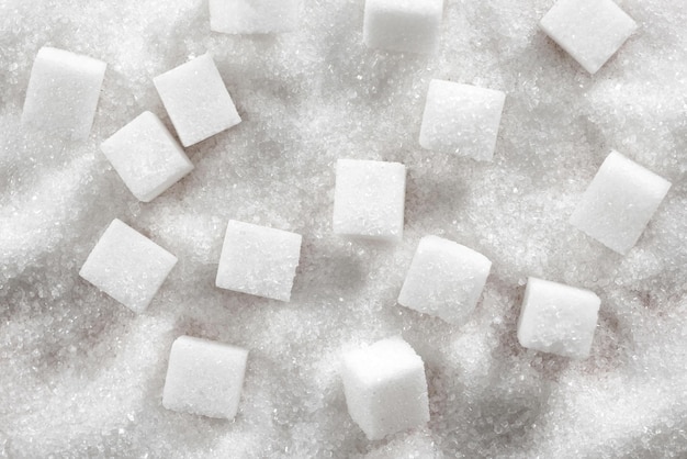 Background of refined and granulated sugar top view