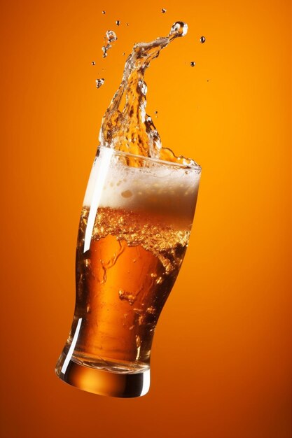 Фон освежающий напиток пиво брызгающий холодный стакан алкоголь градиентный пенный пузырь Генеративный ИИ