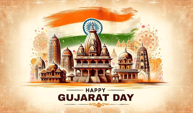 Photo background representing gujarat day with a scene of a gujarat buildings