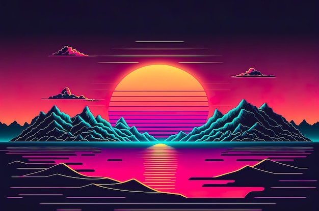 Фон ретро Synthwave