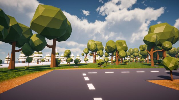 Photo background of a road without vehicles and people with a natural environment in low poly 3d render