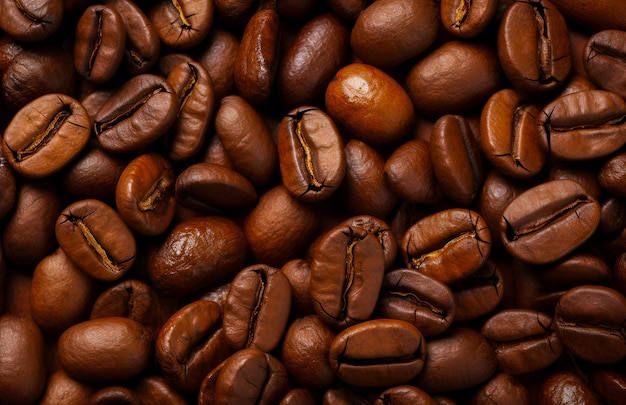 Background of roasted coffee beans close up