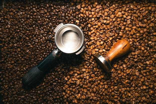 Background of roasted fresh brown Dark and light coffee beans