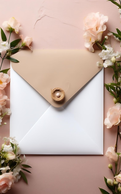 Photo background of romantic love letter wedding invitation card envelope shape design concept art