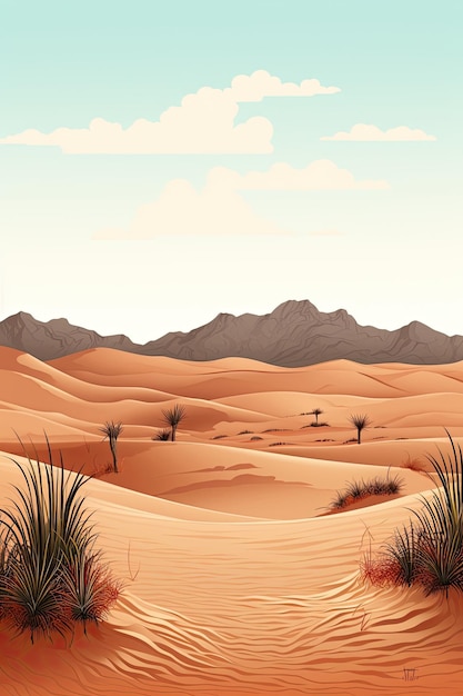 In the background sand dunes and mountains shape the desert Generative AI