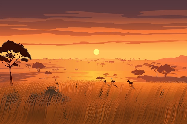 Background savannah Colorful cartoon artwork capturing the beauty of a savanna