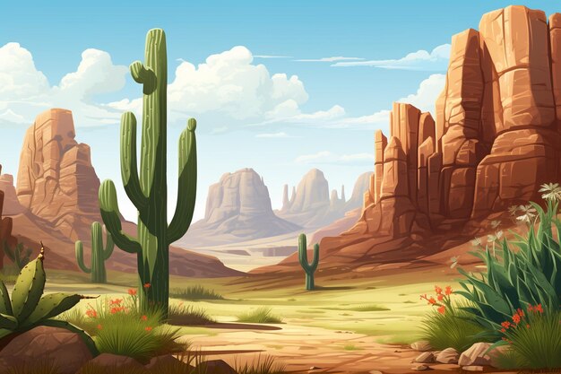 Background scene with cactus in desert