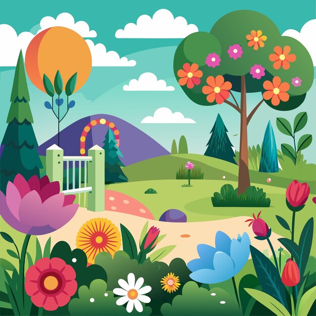 Photo background scene with flowers in garden