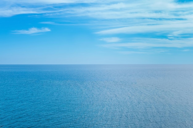 背景、海の景色、青い穏やかな海と地平線への空