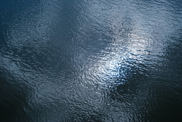 Background - shiny glossy water surface with ripples and sky reflection