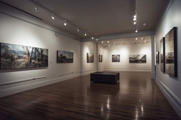 Background shot of artworks in a gallery created with generative ai