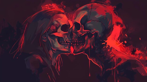 background skull kissing art illustration