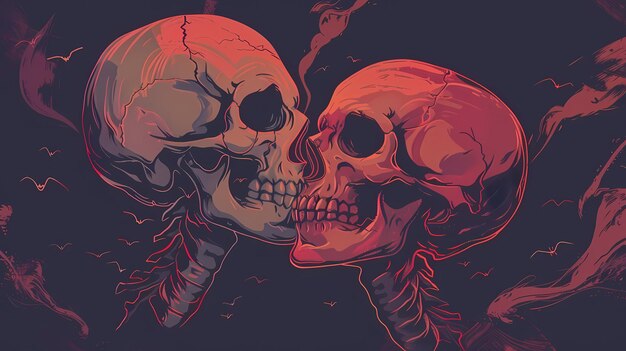 background skull kissing art illustration