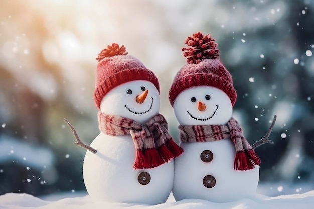 Background of snowmen with hat and scarf