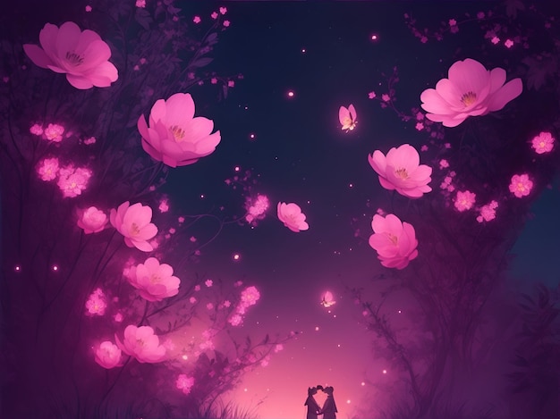 A background some floral design some fireflies a romantic vibes fantasy vector art pink