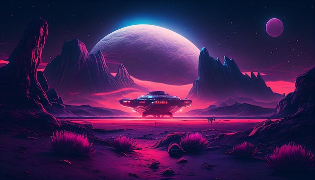 Background of a space game neon night alien scene