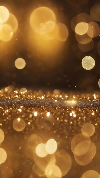 Background of sparkling defocused and blurred light abstract bokeh golden yellow color with glitter