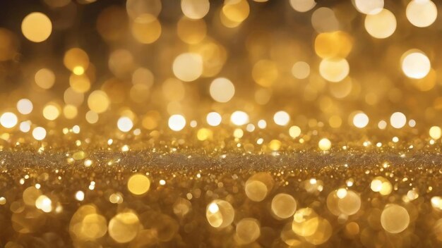 Photo background of sparkling defocused and blurred light abstract bokeh golden yellow color with glitter