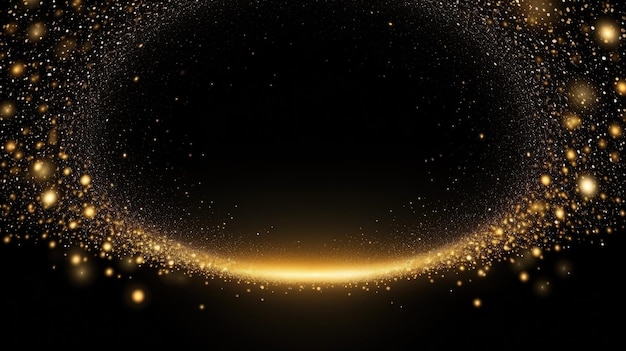 Background of sparkling golden light particles on a black background ideal illustration for Christmas Generative AI