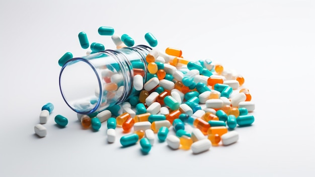 background Spilling out pills from a pill bottle in the style of colorful installations