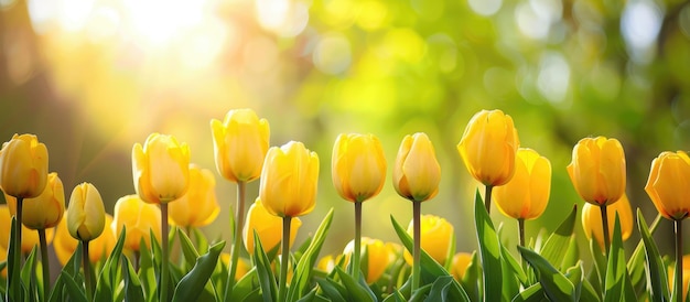 Photo background of spring featuring lovely yellow tulips