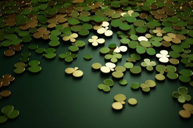 Background on st patricks day made of crystal clover leaves and other symbols in light green colors