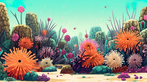 Background starfish with sea urchins Wonders of the underwater world through an illustration of a starfish and sea urchins presented against background in banner design Generative AI