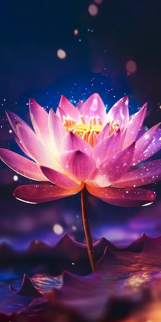 The background starlight is shining brightly a pink lotus is in full bloom crystal clear and picky the heart of the flower is like a firefly shining generat ai