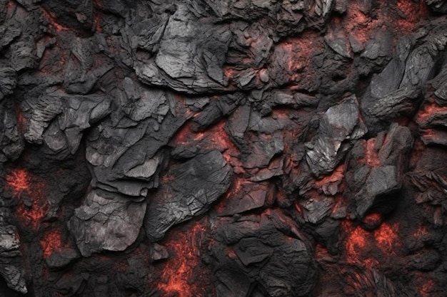 Background of the surface of the black lava Fire and smoke