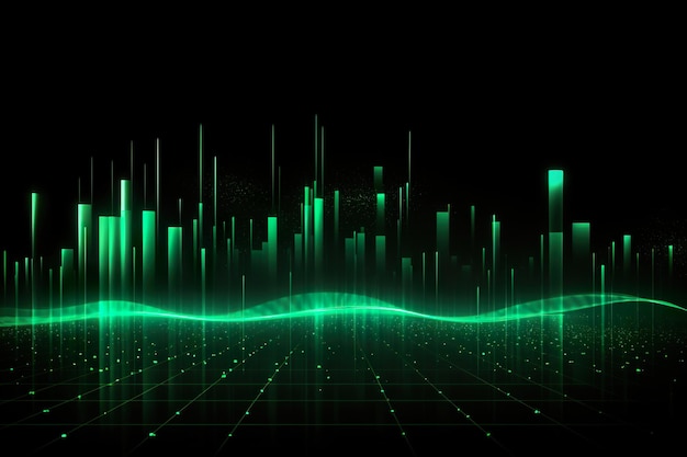 Background technology Gravitational field model glowing lines green neon lines futuristic style generative ai illustration