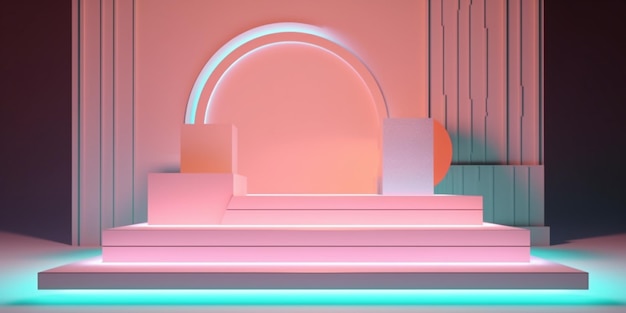 Background template of funky pink display stage with light Created with Generative AI technology