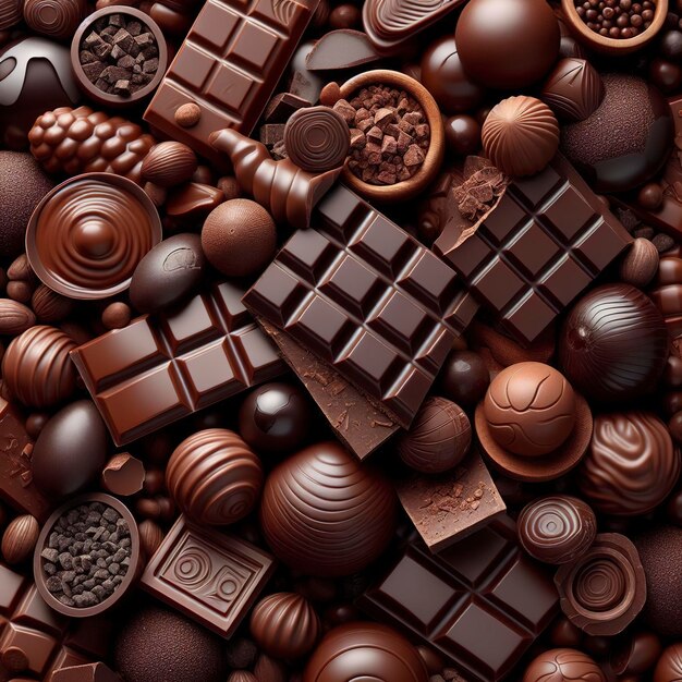 Background texture chocolate drops close up Chocolate pieces for dessert decoration