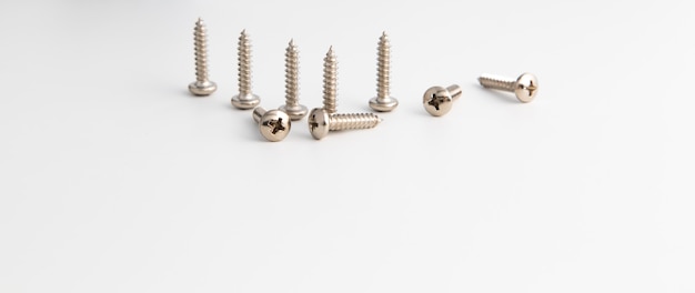 background texture of metal screws. tapping screws made by steel