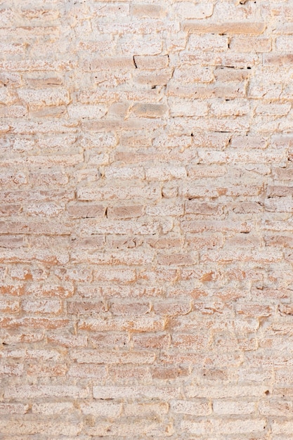 Background texture of old vintage dirty brick wall with white stains Full frame