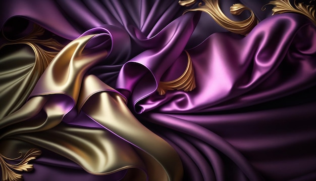 Background texture with thsatin cloth. 3D display pastel on the background. Satin fabric in motion.