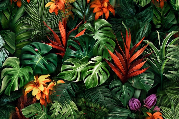 Background texture with tropical houseplants