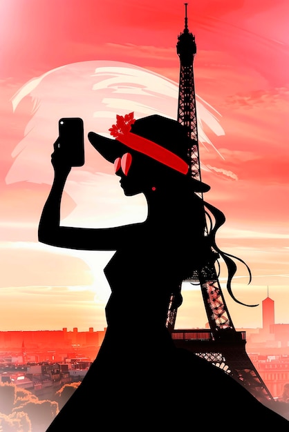파리에서 휴가를 보내는 관광객들의 배경은 에펠탑과 함께