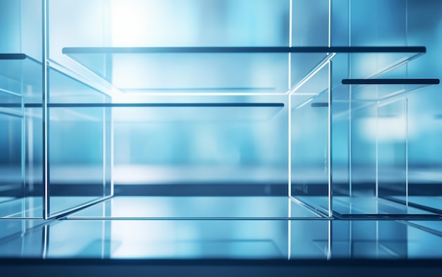 A background of transparent glass panels with a blurry background with lighting