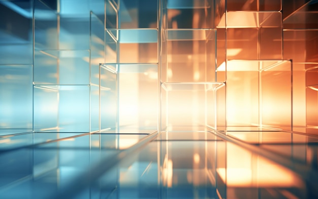 A background of transparent glass panels with a blurry background with lighting