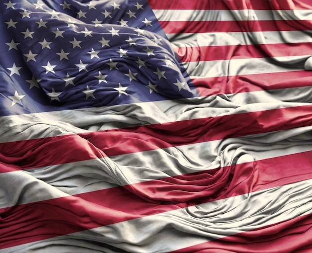 background of united states of america in wavy fabric with blur
