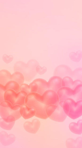 Photo background for valentine's day or mother's day pink vertical background with transparent hearts