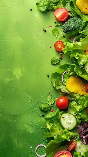Foto background insalata di verdure closeup con spazio per il testo