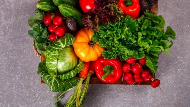 Background of vegetables. Different Fresh Farm Vegetables. 