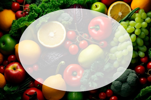 background of vegetables and fruits healthy eating concept Place for an inscription copy space