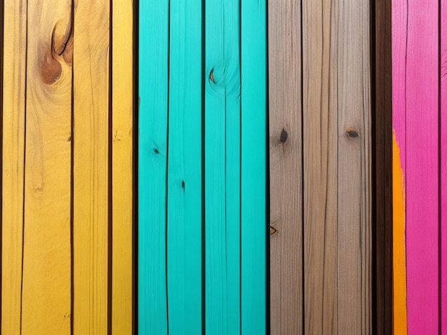 異なる色で塗られた垂直の木の板の背景粗い表面のクローズ アップ