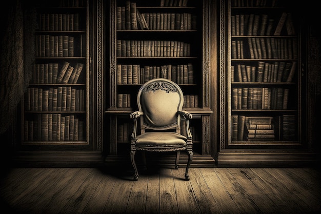 Background of a vintage library with a single chair